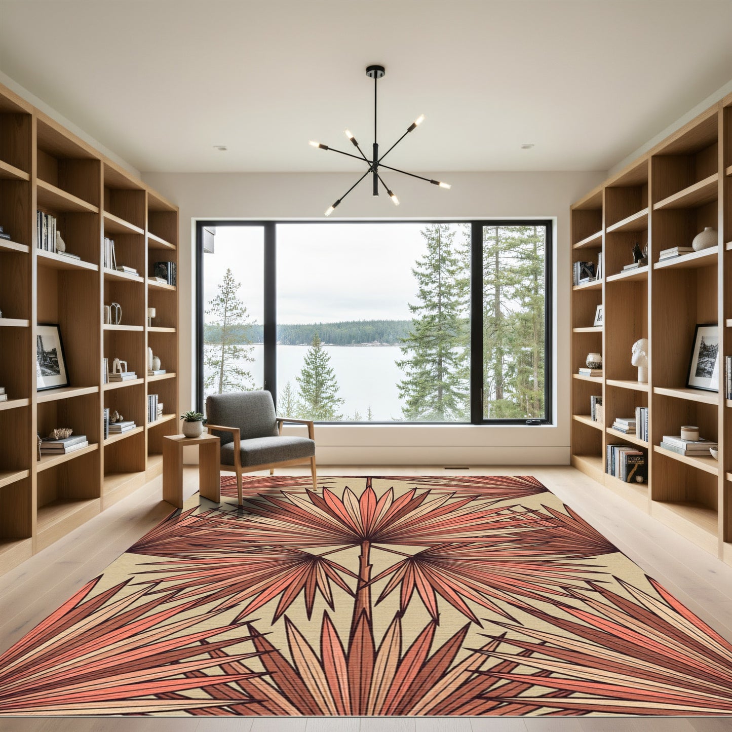 Coral Fan Palm Tropical Repeat Rug
