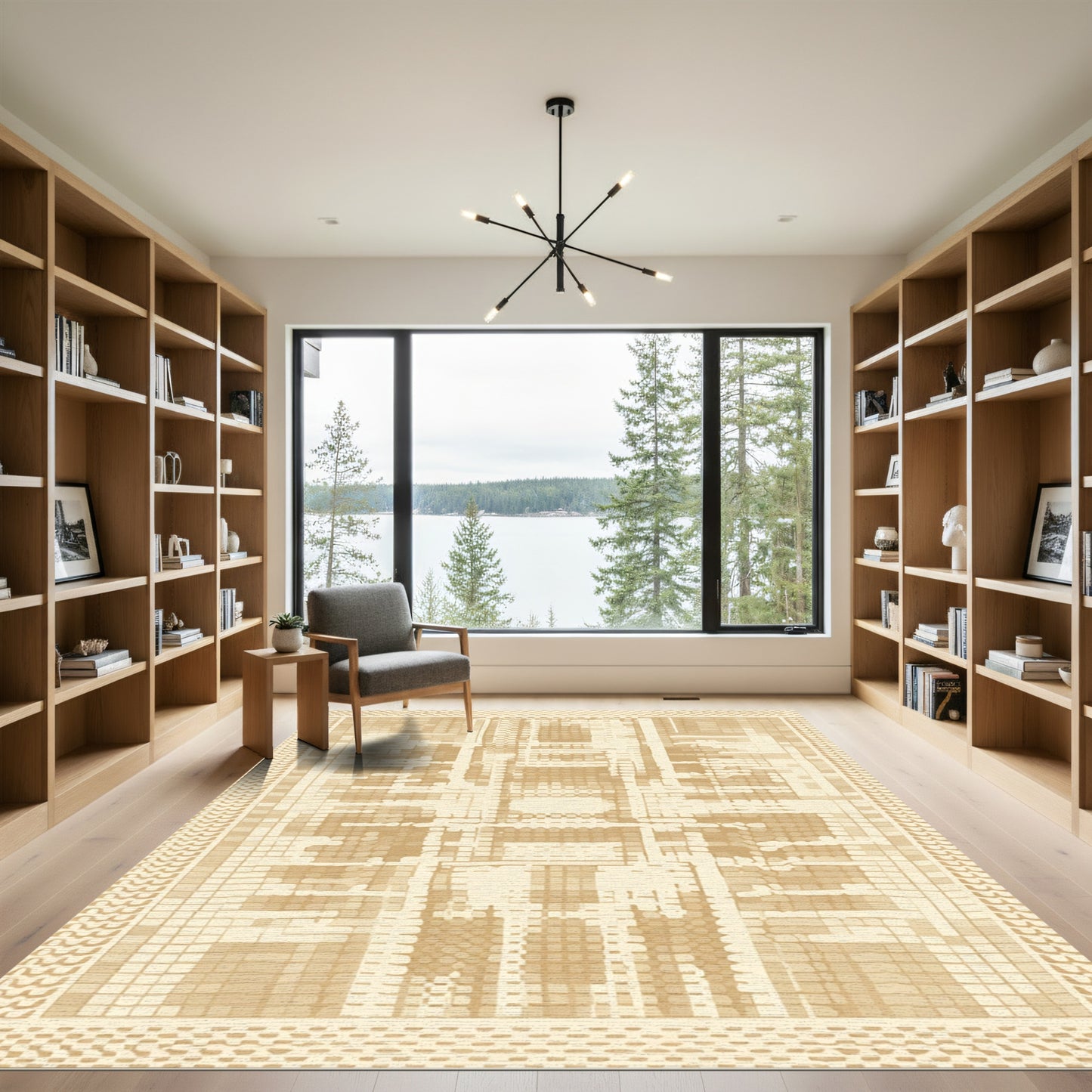 Neutral Tonal Geometric Abstract Brick Rug
