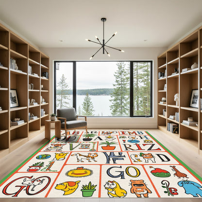 Playful Alphabet Cartoon Animals Rug