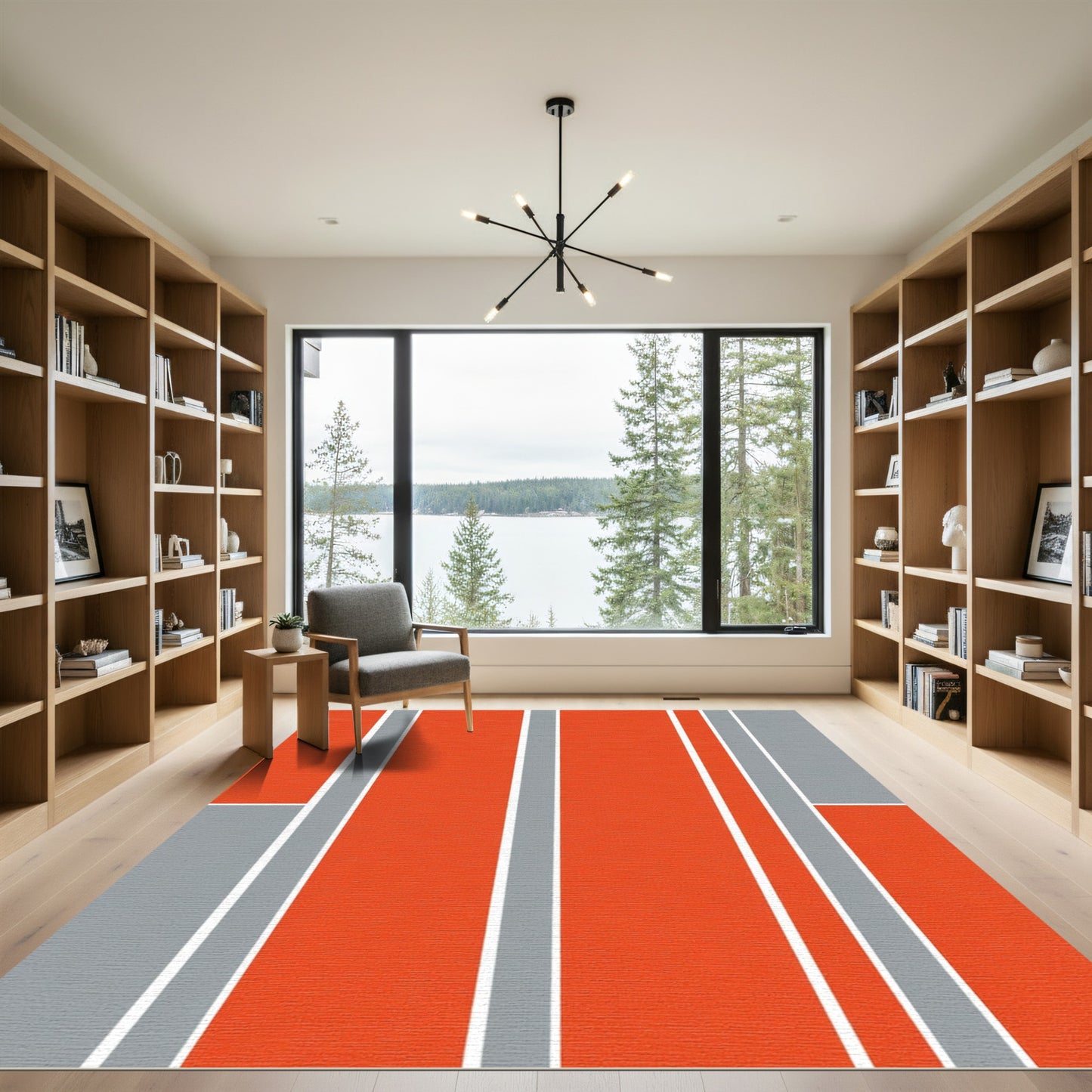 Orange Gray Vertical Stripe Rug