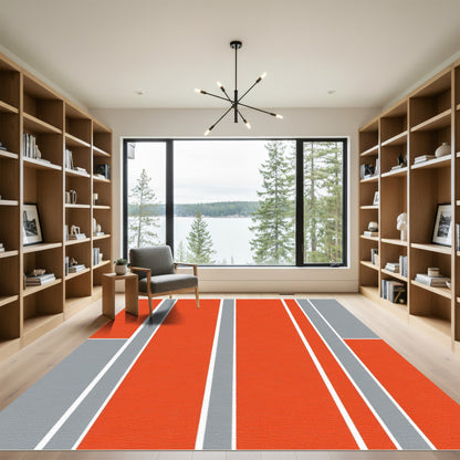 Orange Gray Vertical Stripe Rug