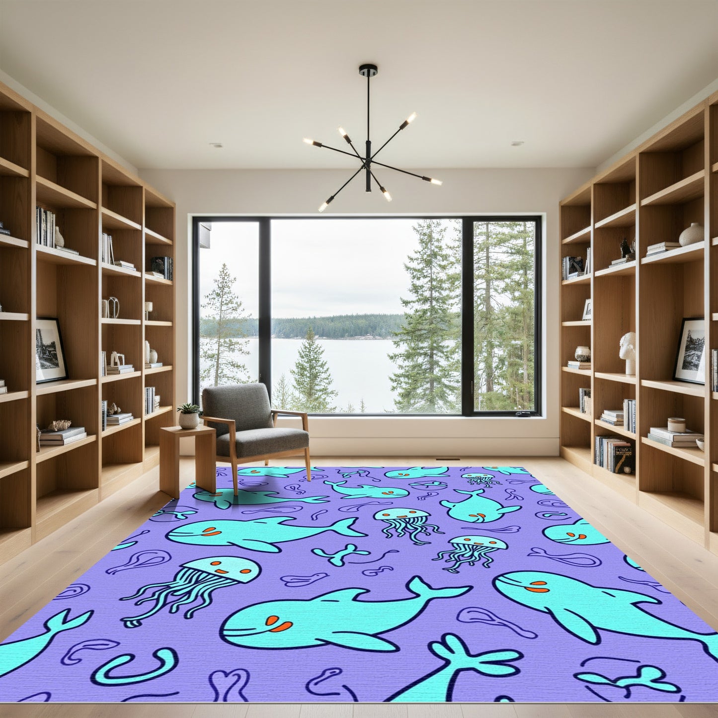 Whimsical Aquatic Life Dolphin Jellyfish Rug