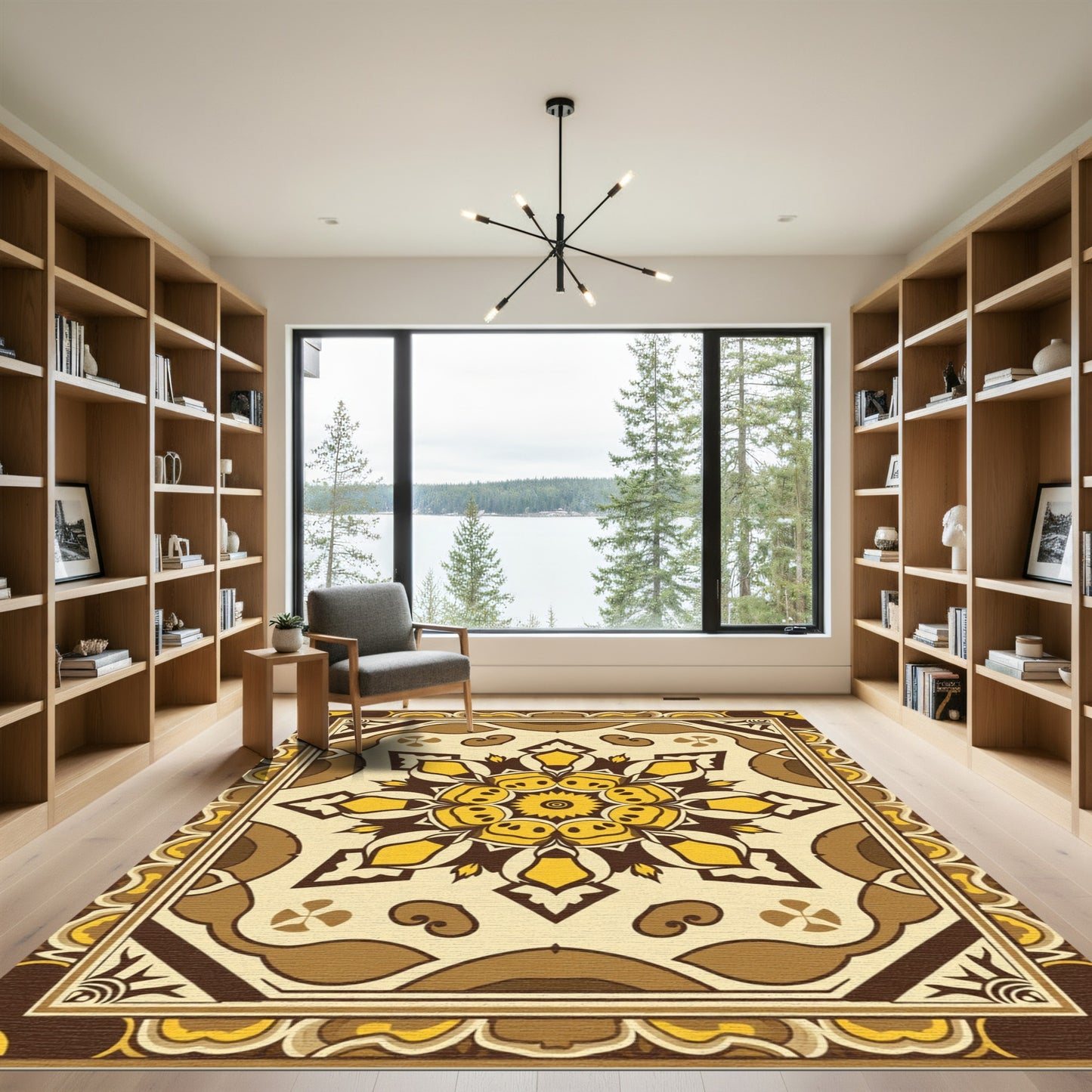 Golden Yellow Floral Medallion Rug