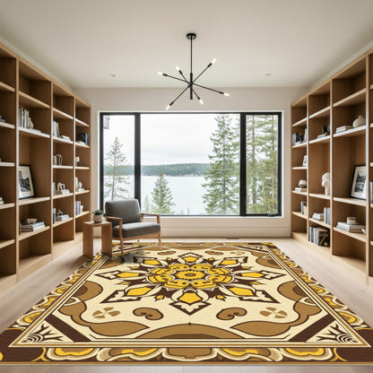 Golden Yellow Floral Medallion Rug