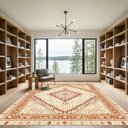 Earthy Geometric Diamond Medallion Rug