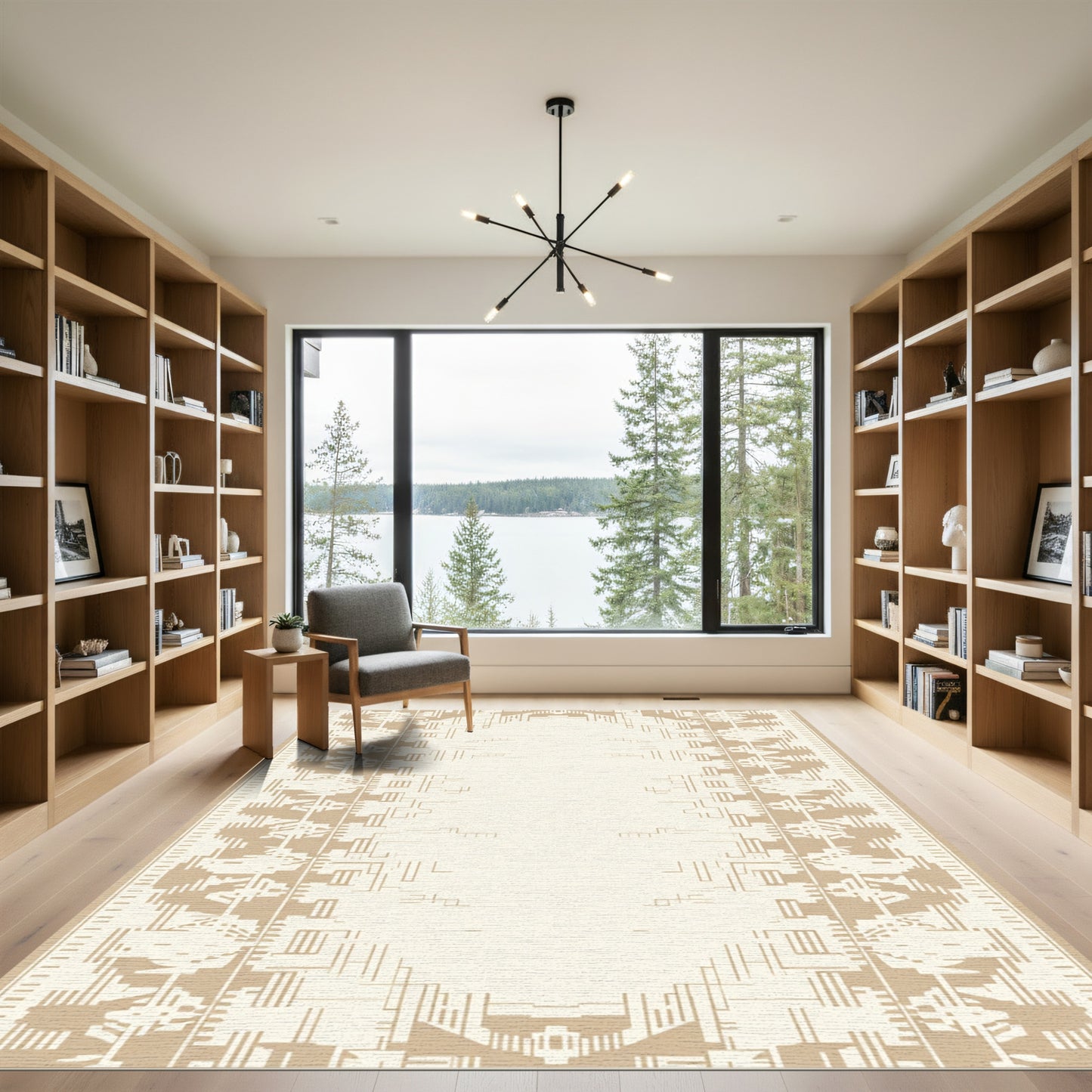 Neutral Geometric Arch Border Rug