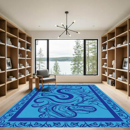Oceanic Swirls Deep Blue Medallion Rug