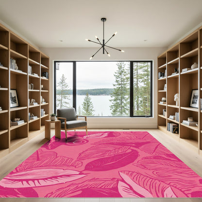 Fuchsia Tropical Leaf Swirl Rug
