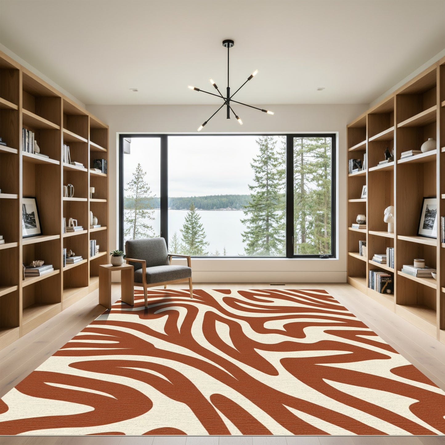 Rustic Brown White Animal Print Rug