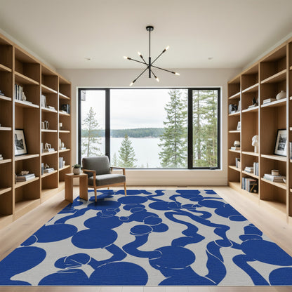 Bold Blue Abstract Bubbles Swirl Rug