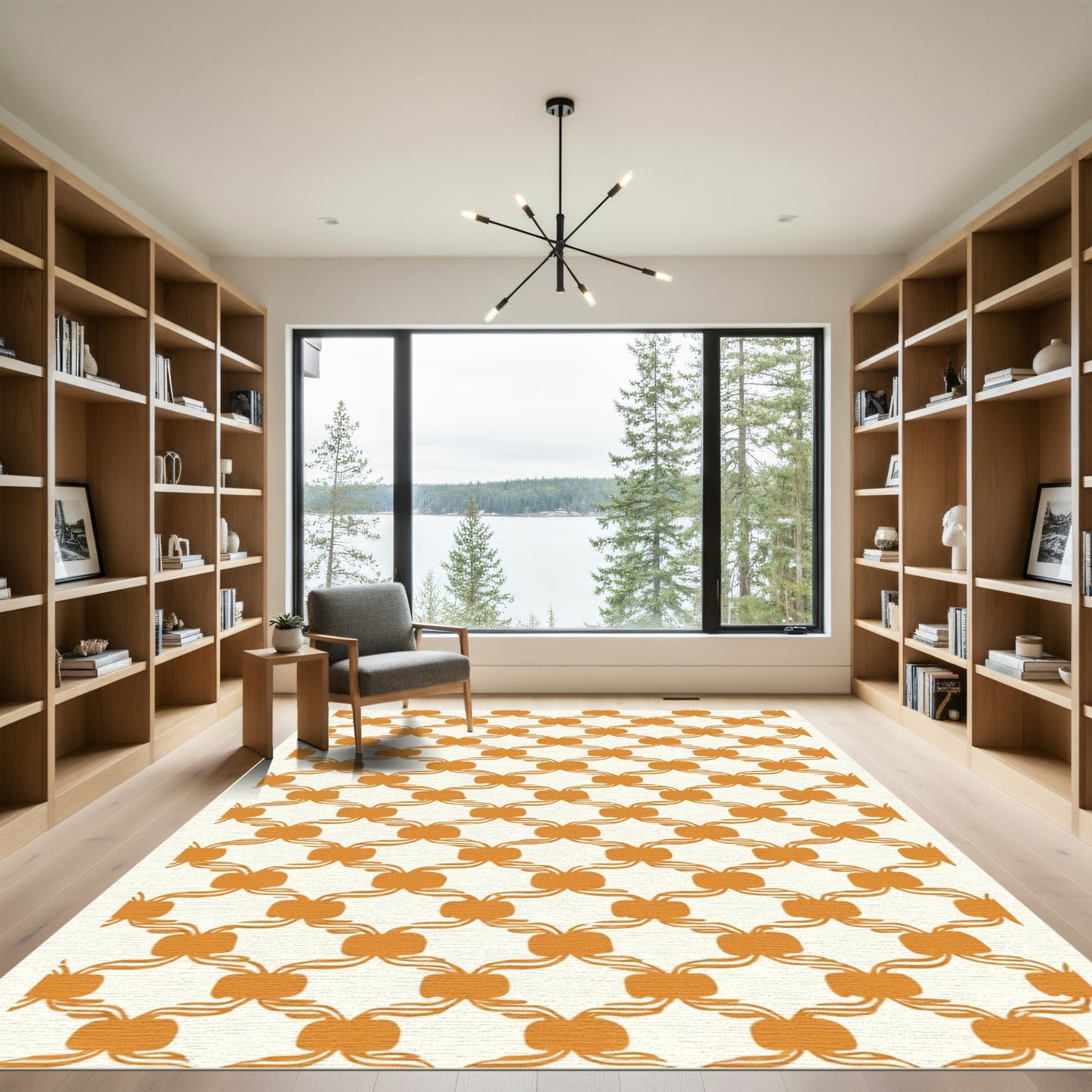 Orange Geometric Bow Lattice Rug