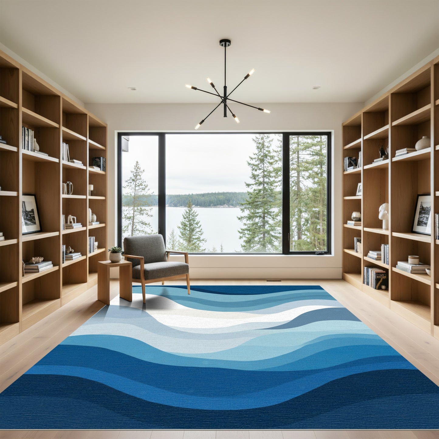 Deep Blue Ocean Wave Organic Rug