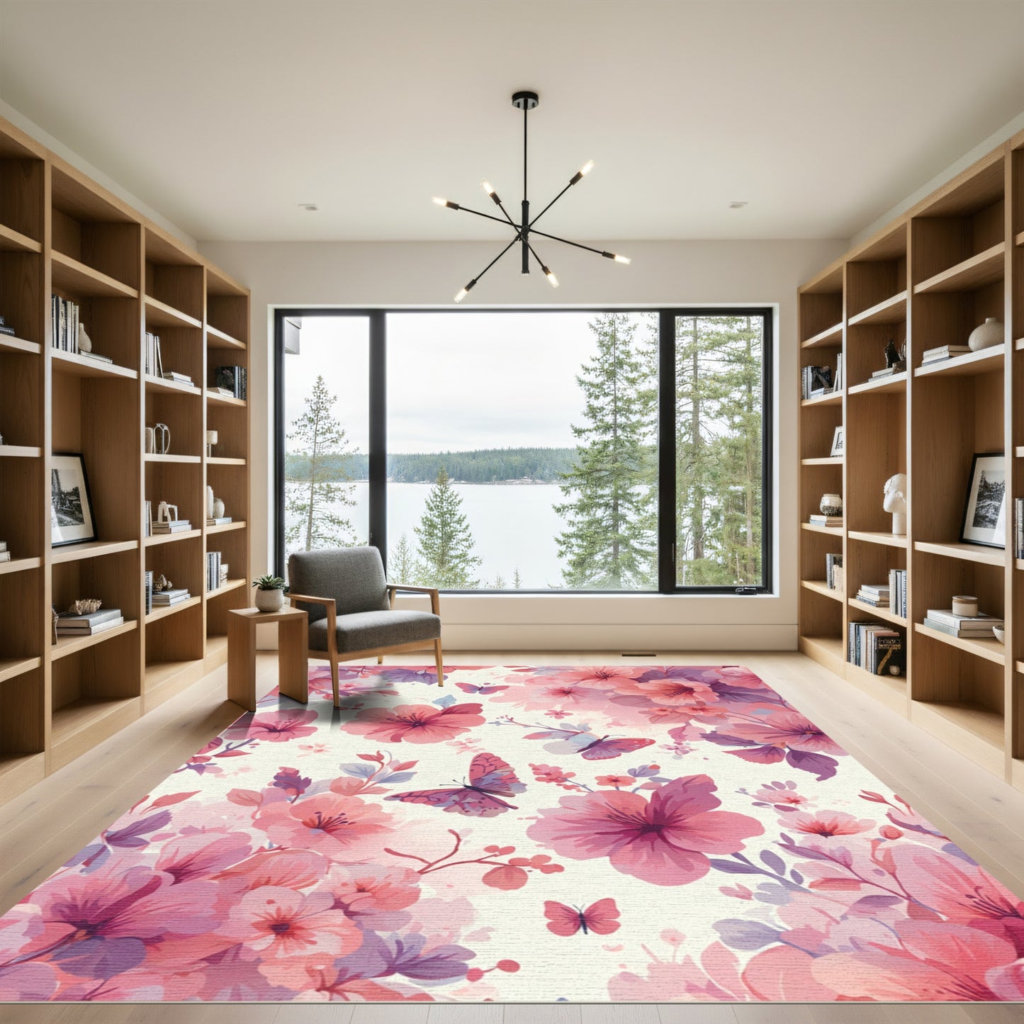 Pink Butterfly Garden Floral Blossom Rug