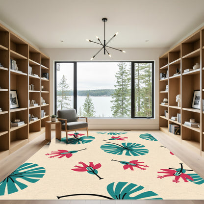 Tropical Red Teal Floral Delight Rug