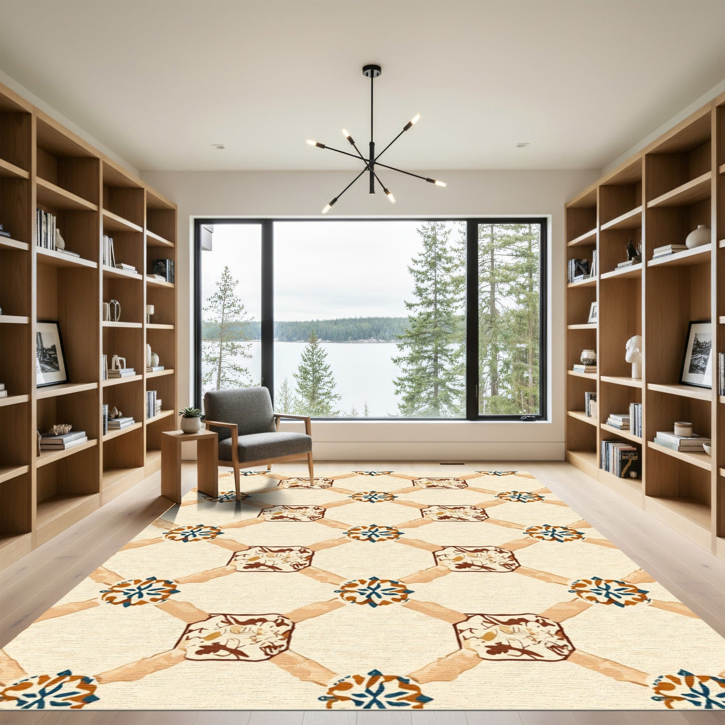Terracotta Lattice Floral Medallion Rug