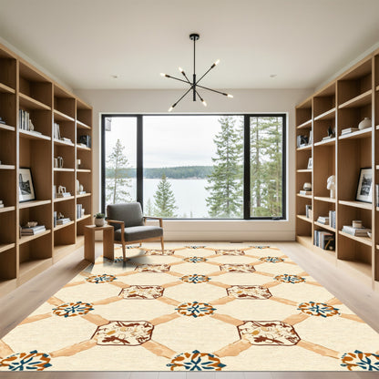 Terracotta Lattice Floral Medallion Rug