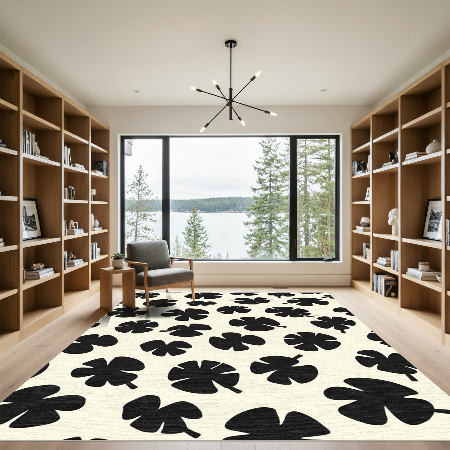 Black Cloverleaf Botanical Arrangement Rug