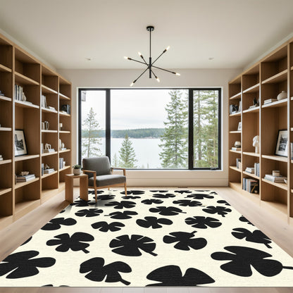 Black Cloverleaf Botanical Arrangement Rug
