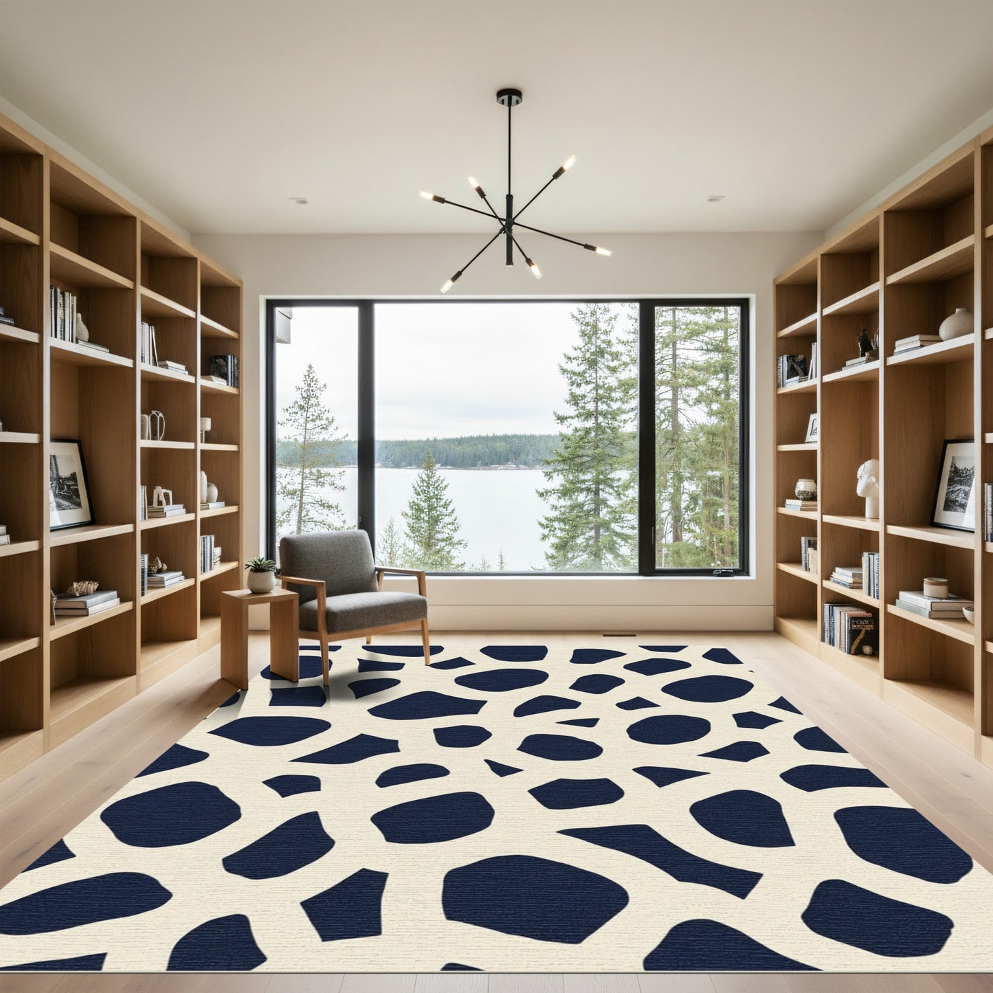Cream Navy Irregular Organic Shapes Rug