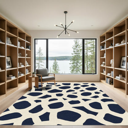 Cream Navy Irregular Organic Shapes Rug