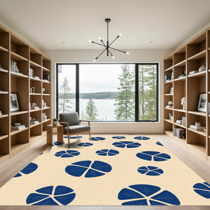 Deep Blue Circle Floral Abstract Rug