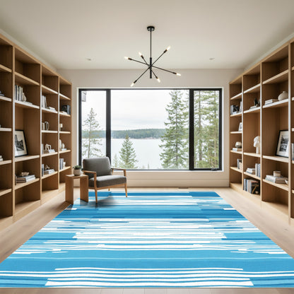 Abstract Blue Horizontal Stripe Rug