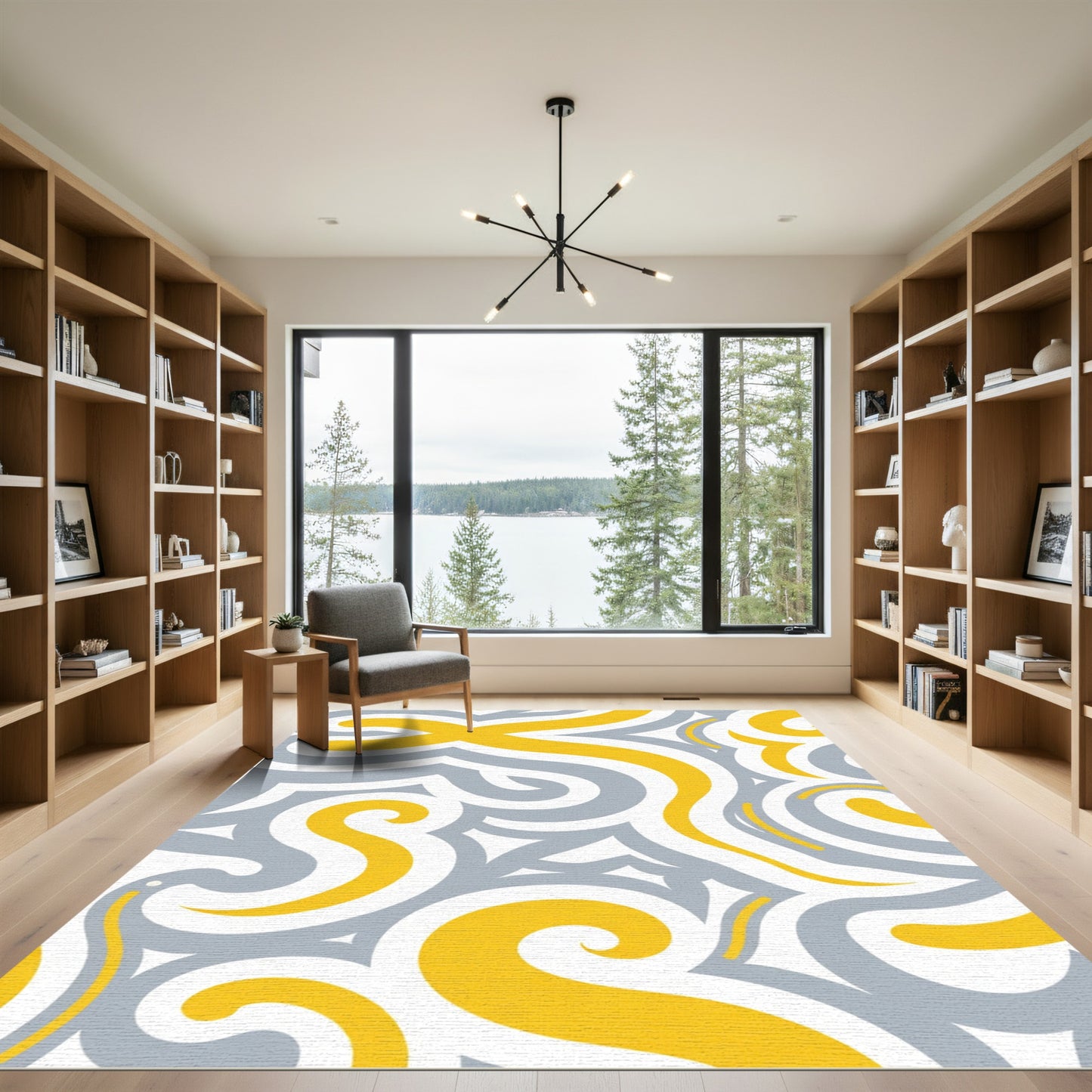 Yellow Gray Swirling Abstract Lines Rug