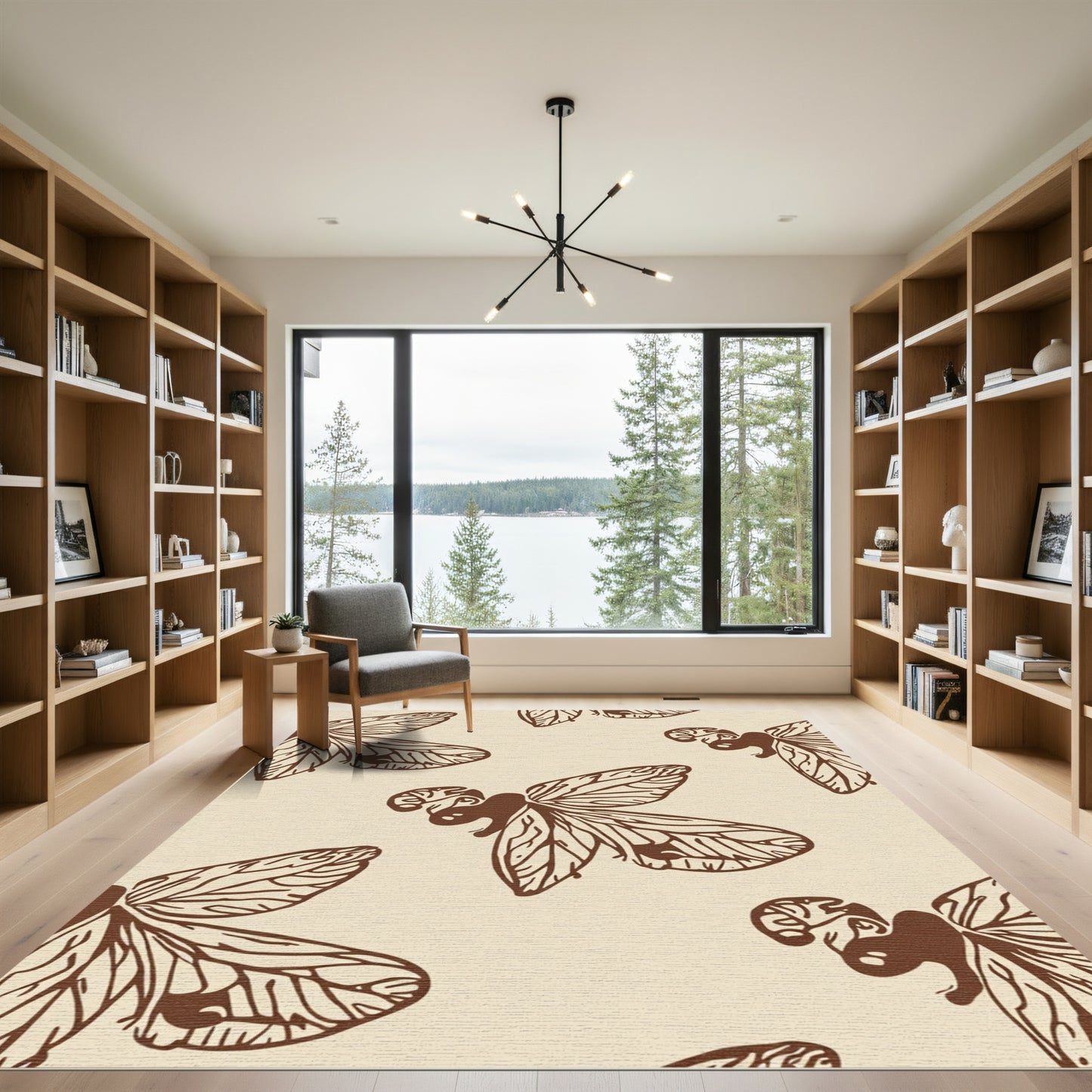 Brown Vintage Insect Wing Pattern Rug