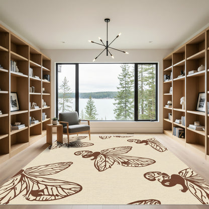 Brown Vintage Insect Wing Pattern Rug