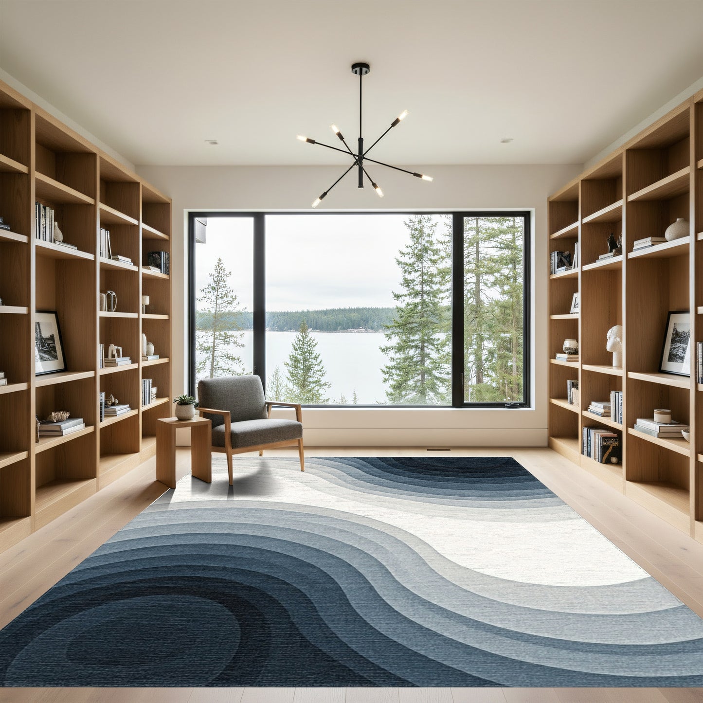 Layered Navy Gray Wave Rug