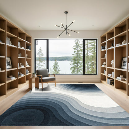 Layered Navy Gray Wave Rug