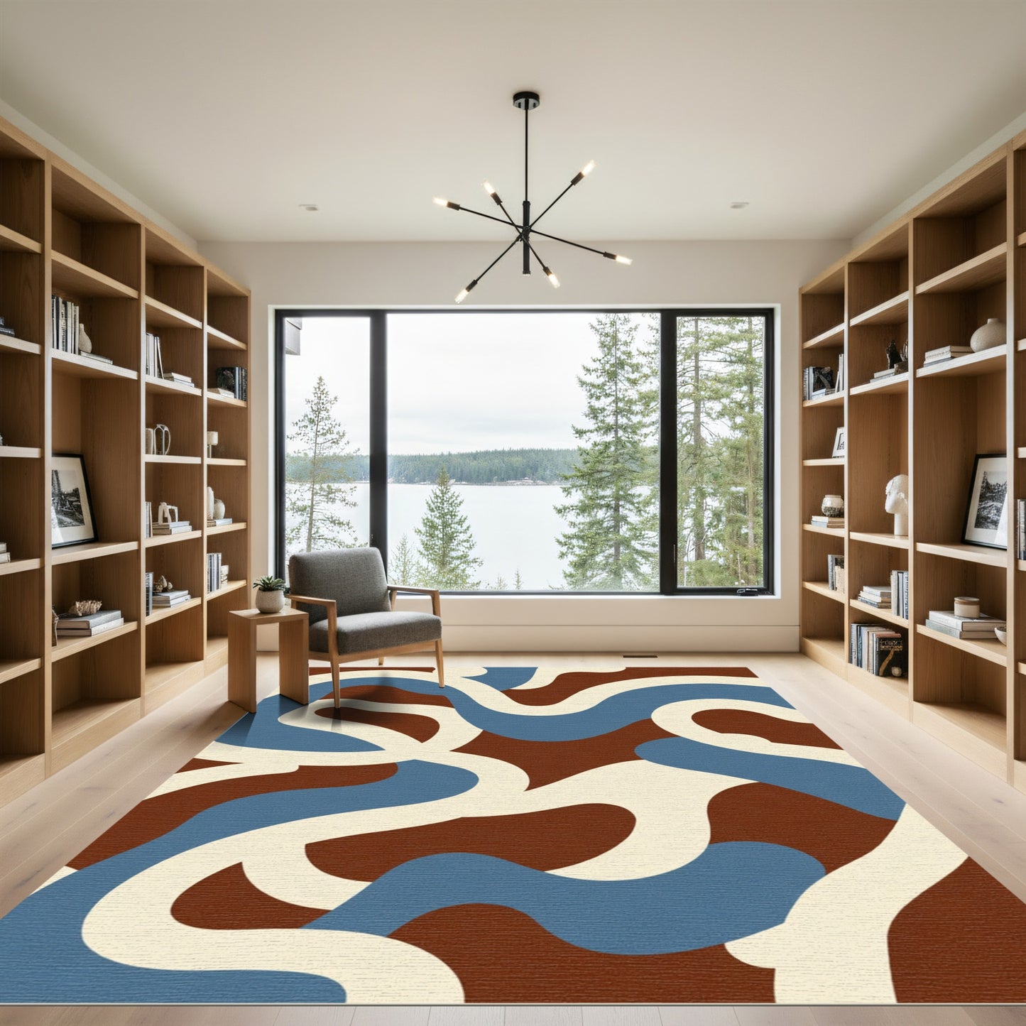 Abstract Brown Blue Cream Swirl Rug