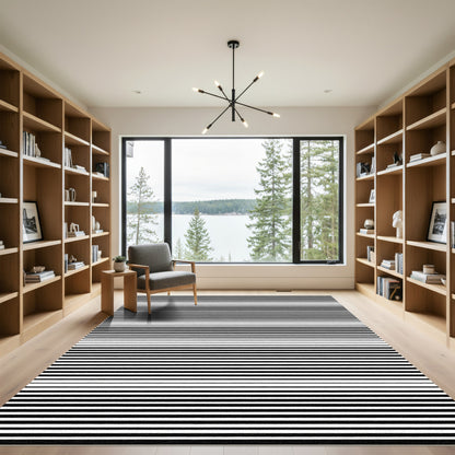 Classic Black White Thin Stripe Rug