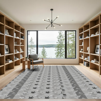Monochrome Elephant And Leaf Stripes Rug