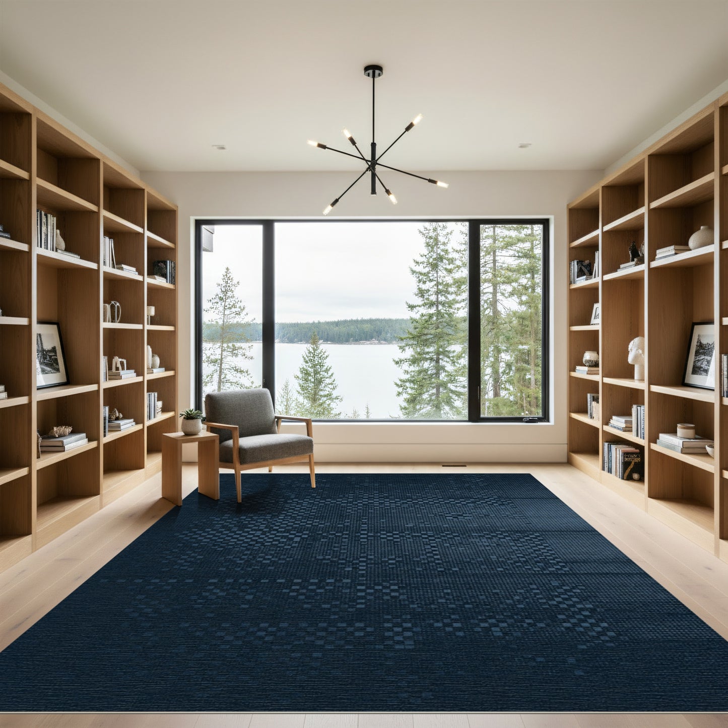 Deep Blue Pixelated Abstract Rug
