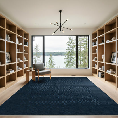 Deep Blue Pixelated Abstract Rug