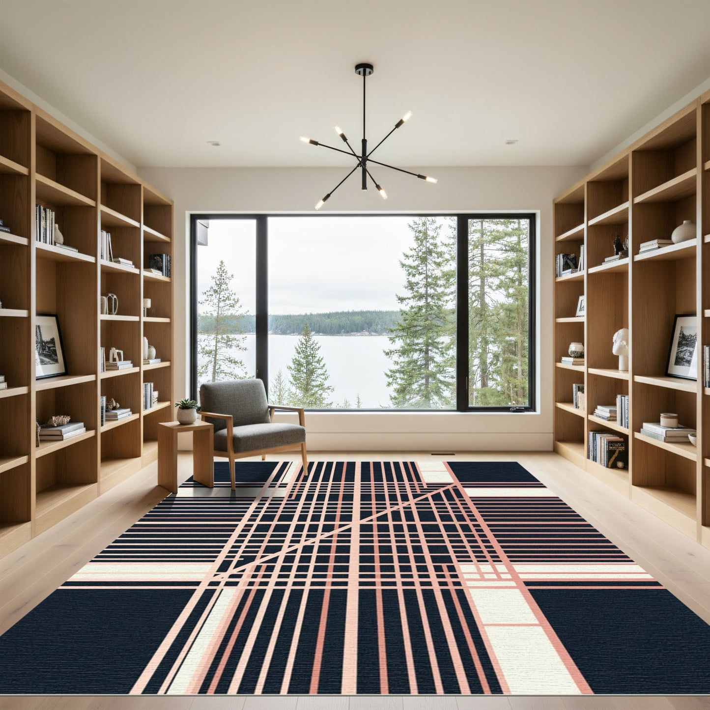 Pink Line Intersection Grid Rug