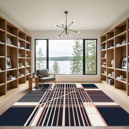 Pink Line Intersection Grid Rug