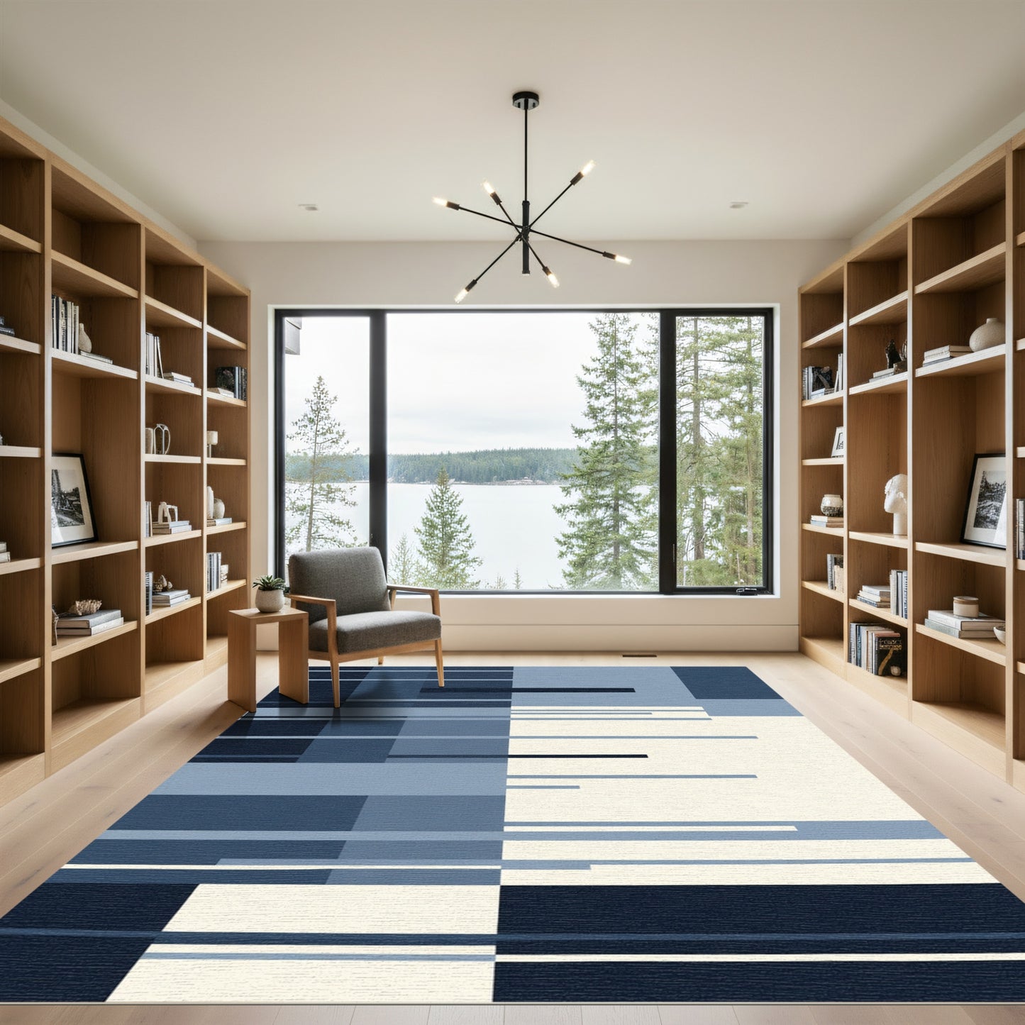 Modern Blue Geometric Blocks Rug