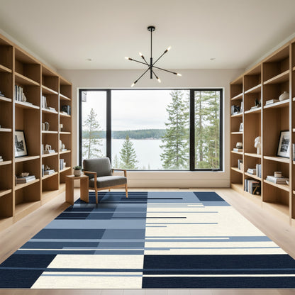 Modern Blue Geometric Blocks Rug