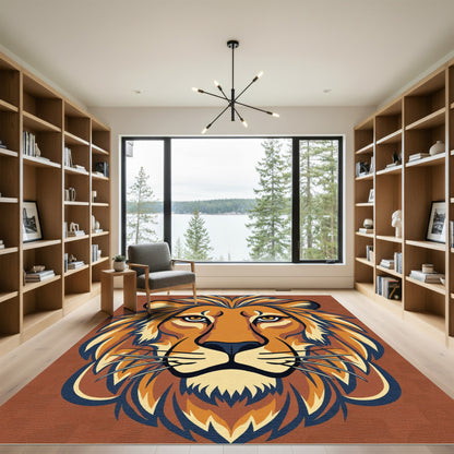 Bold Orange Lion Mane Portrait Rug
