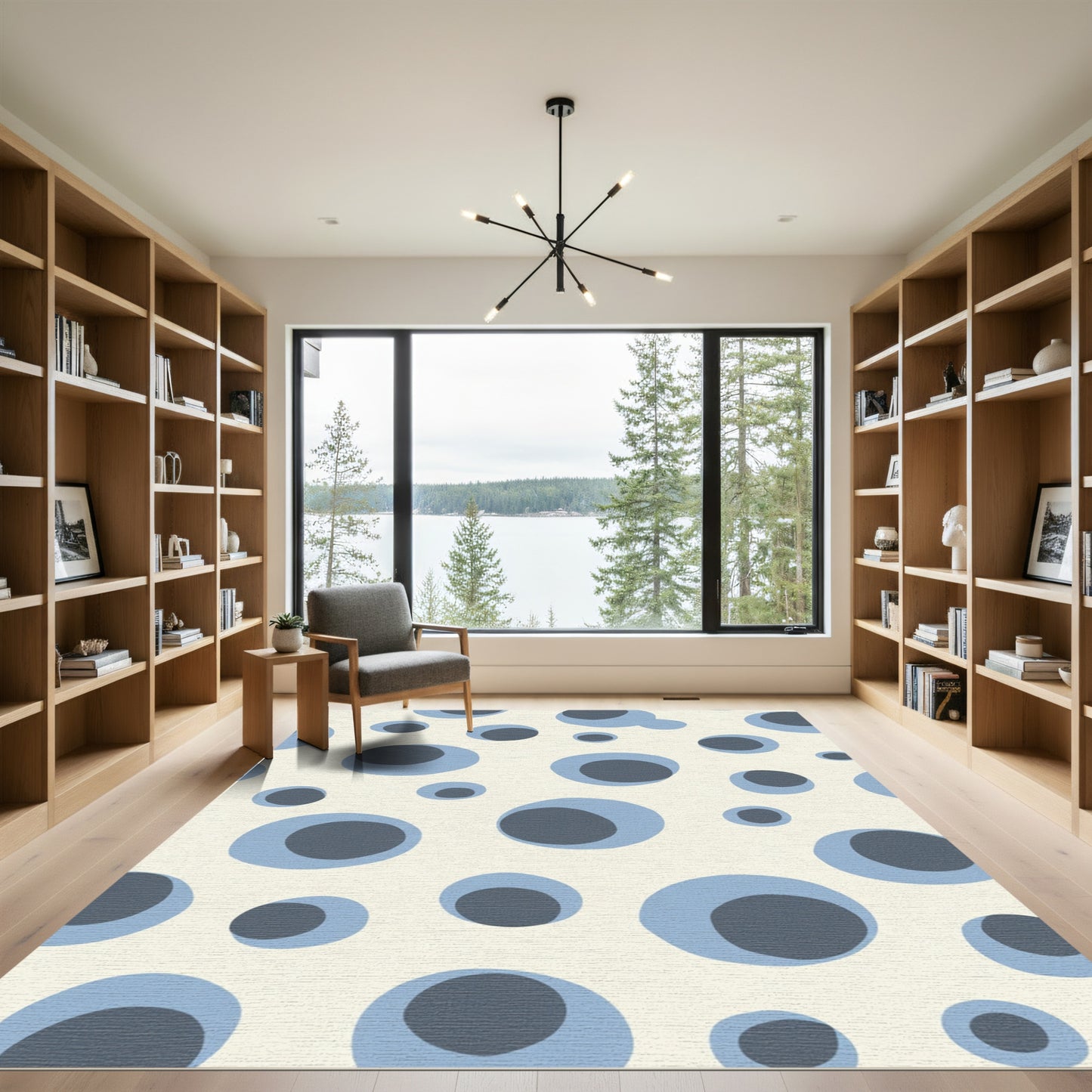 Cream Blue Gray Bubble Scatter Rug