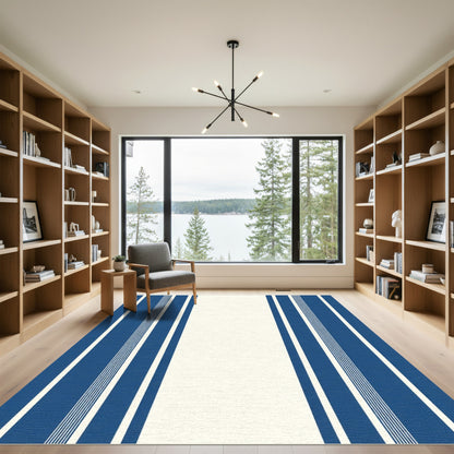 Classic Blue White Stripe Rug