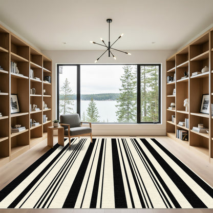 Vertical Black and Cream Lines Rug