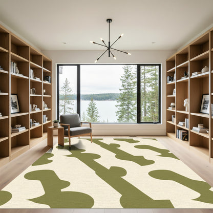 Olive Green Abstract Bone Shapes Rug