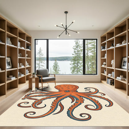 Orange Octopus With Blue Accents Rug