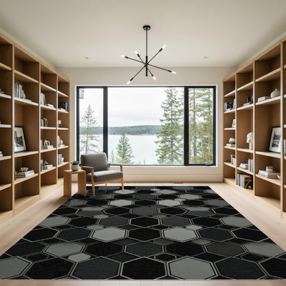 Monochromatic Gray Hexagonal Grid Rug