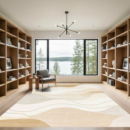 Beige Cream Wavy Abstract Rug