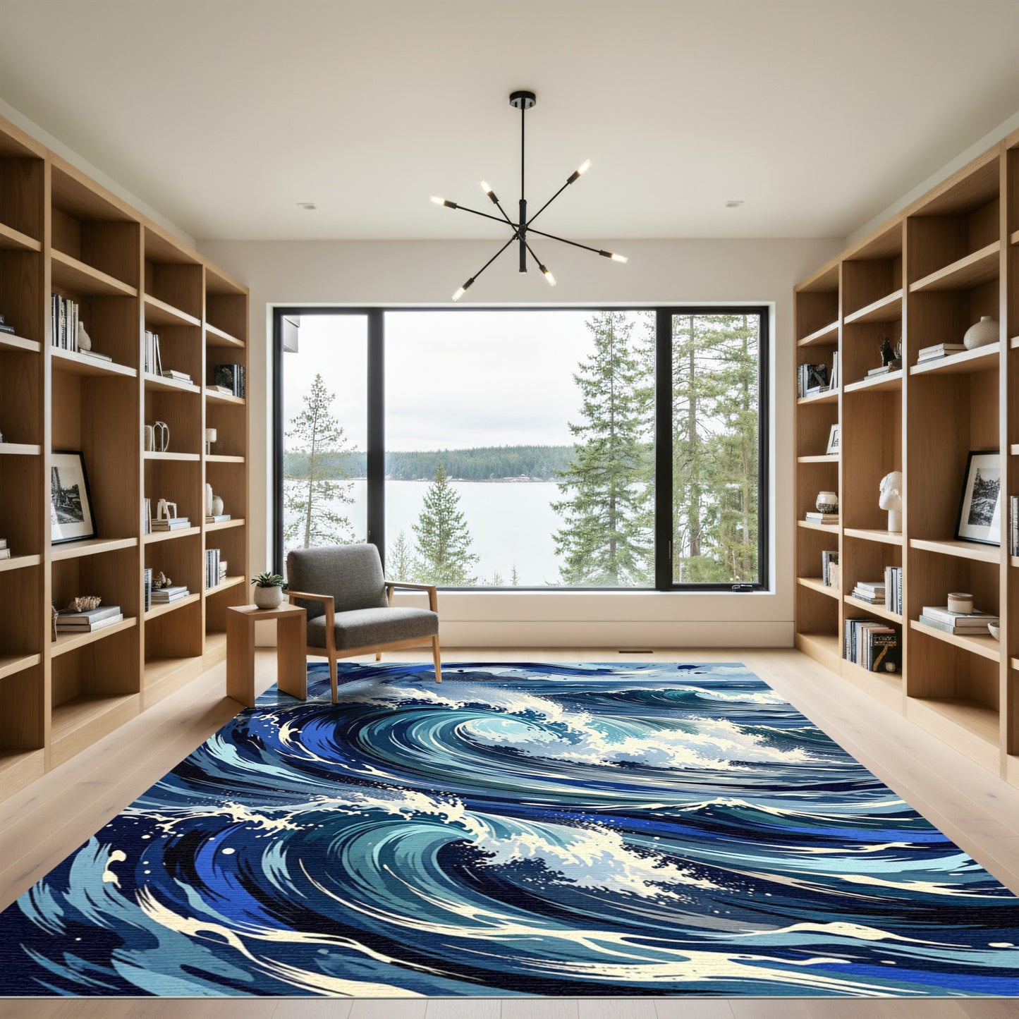 Dynamic Blue Ocean Waves Splash Rug