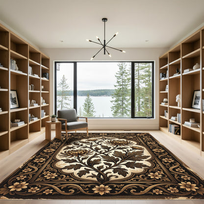 Ornate Golden Floral Arch Bloom Rug